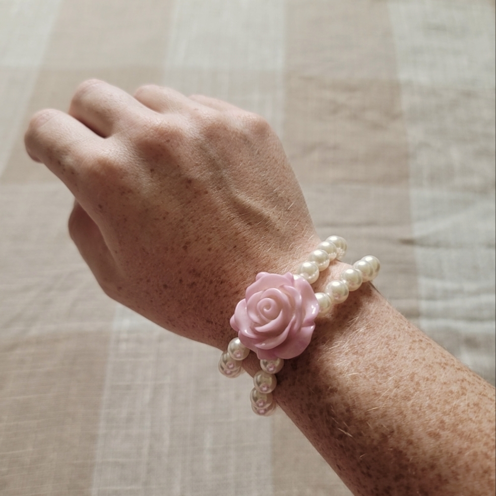 Vintage Mobwife Glam Regency Coastal Pearl & Rose Statement Bracelet